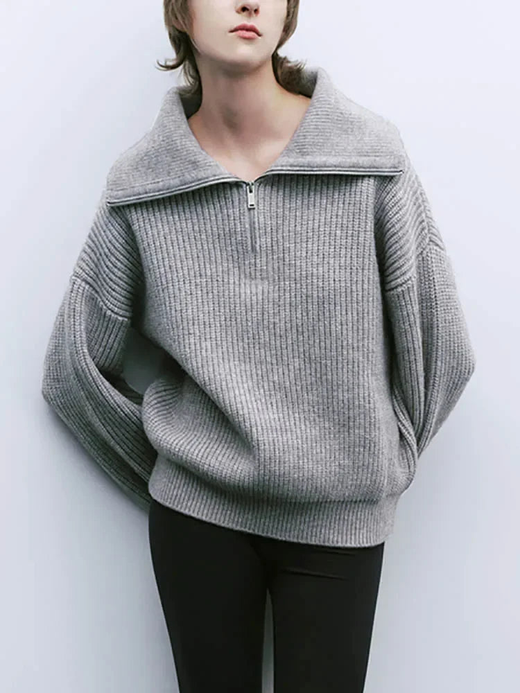 Strick-Turtleneck Damenpullover mit Reißverschluss