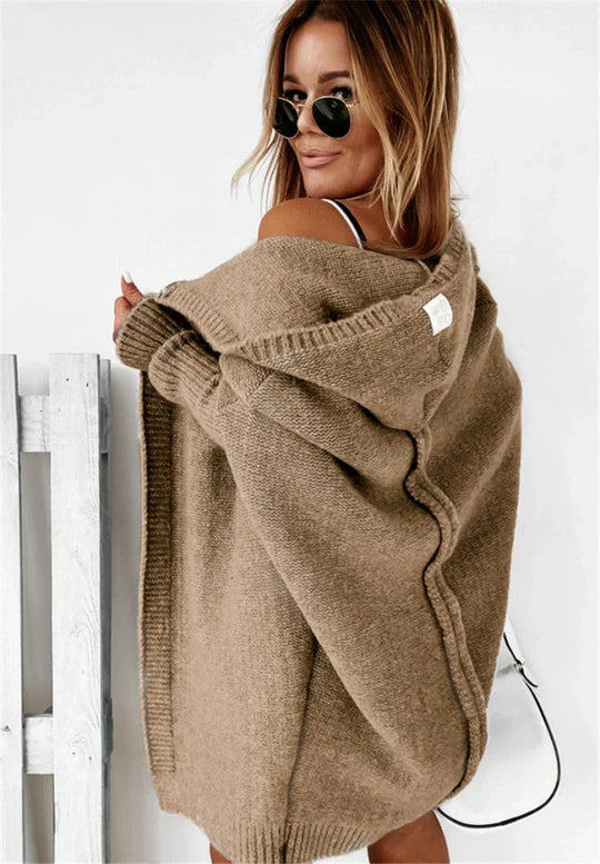 Heidi-Mode | Superweiche Gestrickte Strickjacke mit Taschen und Kapuze für Damen