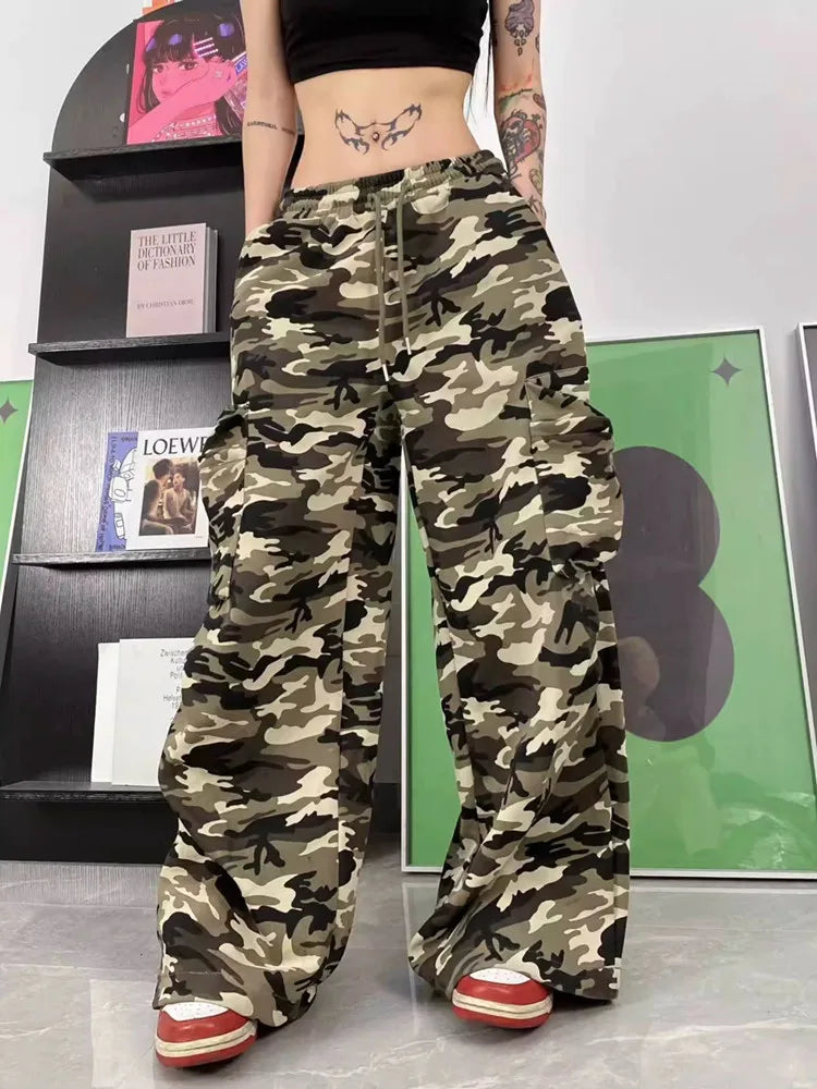 Heidi-Mode | Kleidung Y2K Streetwear Camouflage Baggy Neue Sommer Cargo Hosen für Frauen Breite Beine Freizeit Damen Sweatpants Locker Lange Hosen