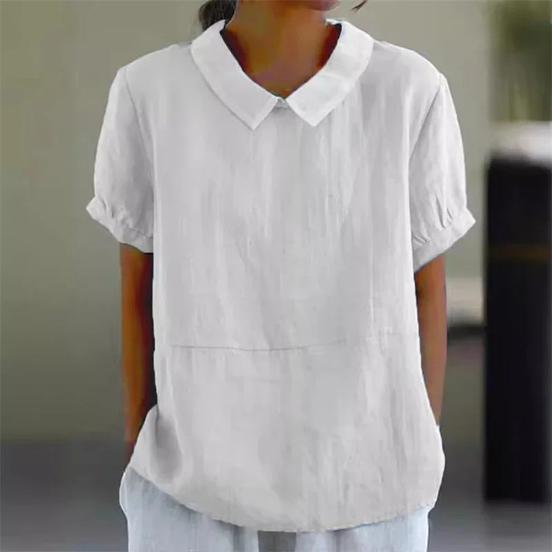 Heidi-Mode | Bequeme Baumwoll Leinen Bluse mit Peter Pan Kragen