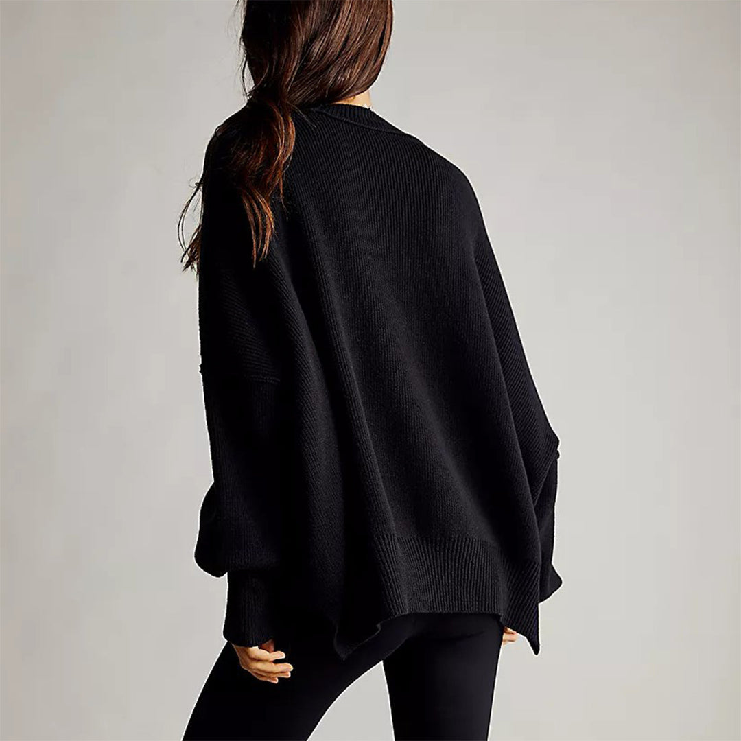 Heidi-Mode | Pull Femme Élegant Rouge Oversize À Col Rond Et Manches Longues