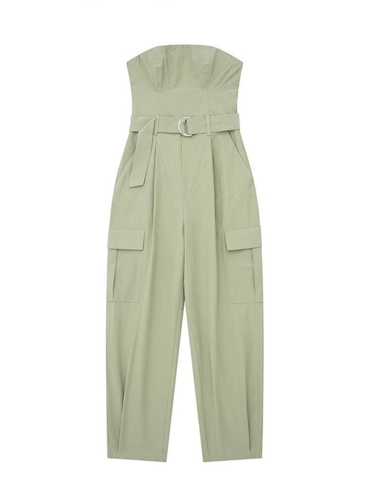 Grünens trägerloses Cargo-Jumpsuit