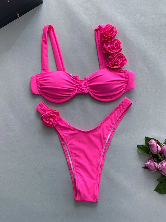Heidi-Mode | Push Up Bikini Sexy Frauen Bademode Weibliche Bademode Sexy Bikini Set Brasilianisch Biquini Blumen Badeanzug Bandage Strandbekleidung