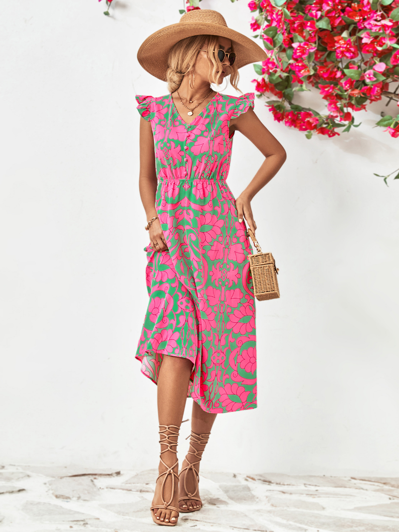 midi jurk met roze print