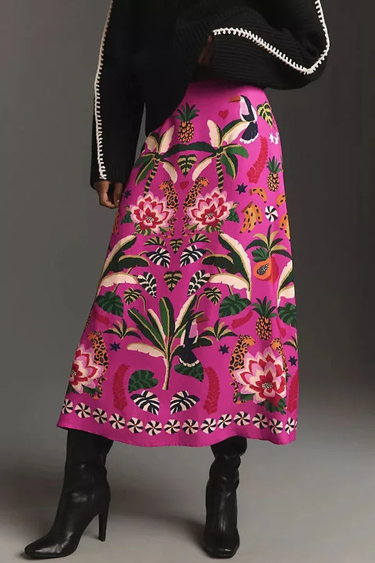 Heidi-Mode | Frühling/Sommer Neue Straße Tropische Pflanzenprint Retro Halbrock Damen Elegant Unterer Halb Bunt Gedruckter Halbrock