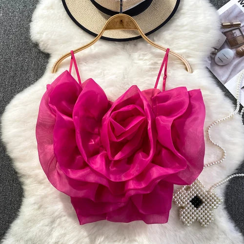 Heidi-Mode | Chic Vintage Rückenfreies Korsett Bustier Dreidimensional Blume Tanktop Koreanische Mode Sommer Strand Frauen Sling Crop Top