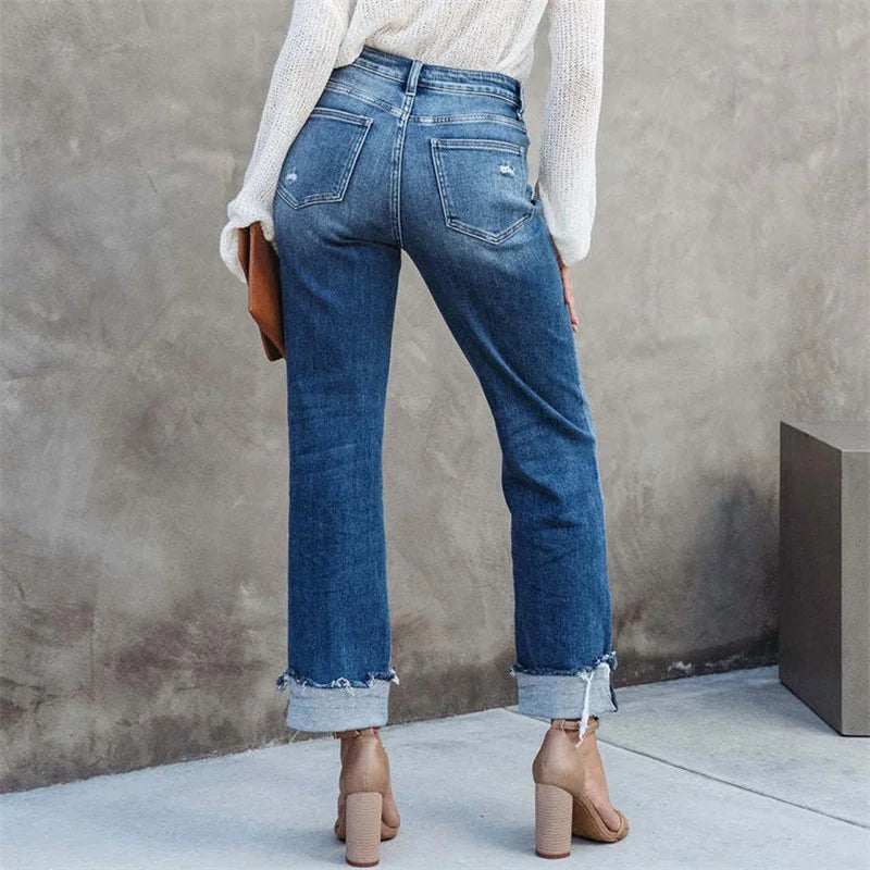 Gerade Jeans mit hoher Taille und Knopfleiste