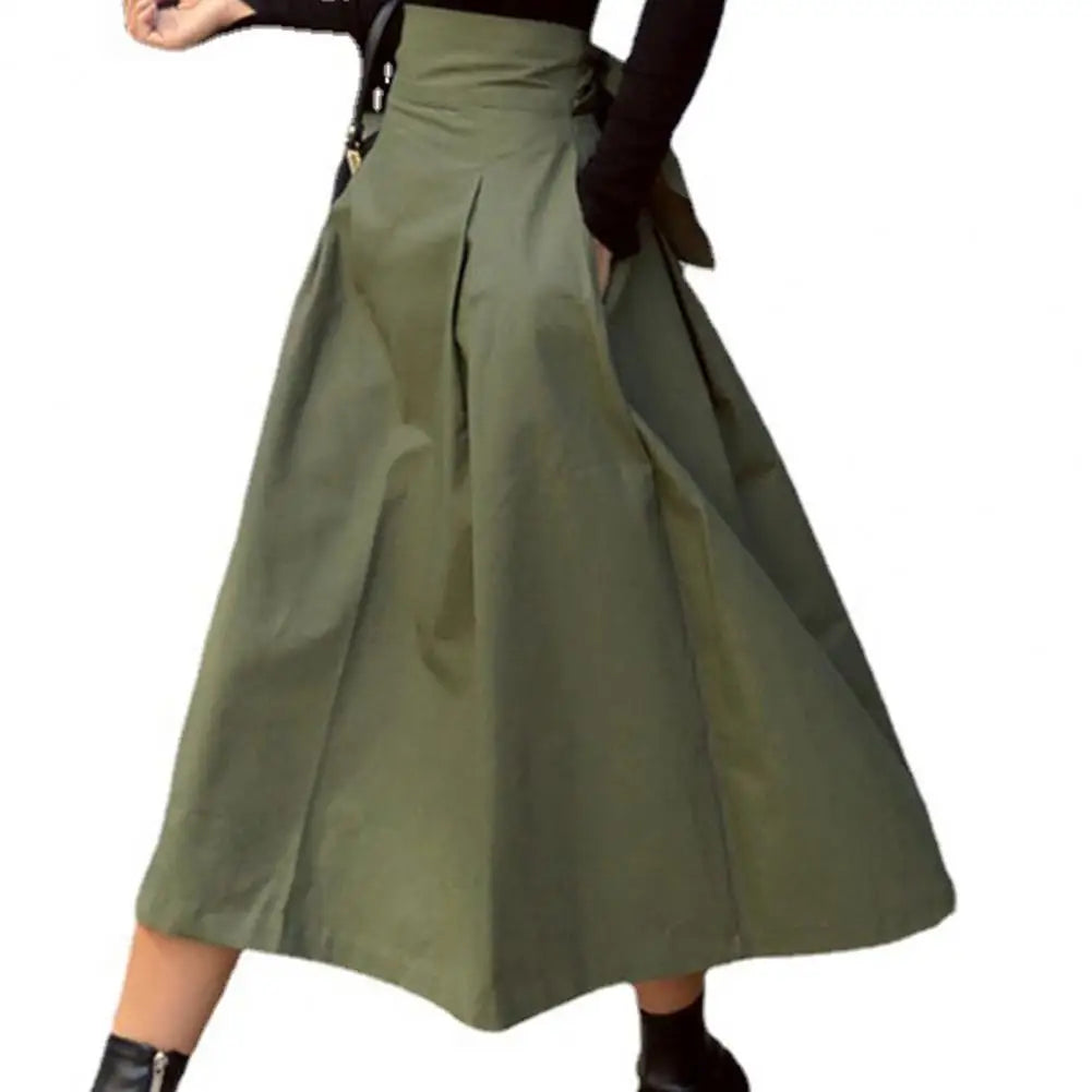 Heidi-Mode | Einfarbiger Midi-Rock Damen Sommerrock Hohe Taille A-Linie Rock für Damen Knöchellanger Rock Faldas Larga