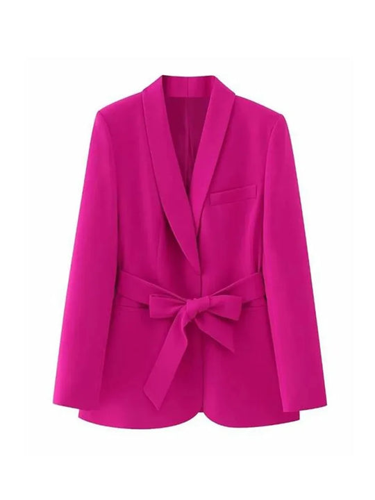 Heidi-Mode | Damen Legere Blaue Jacke Schicker Oberbekleidung Elegante Flared Hosen Lange Ärmel V-Ausschnitt Gürtel Büro Pendler Anzug Set