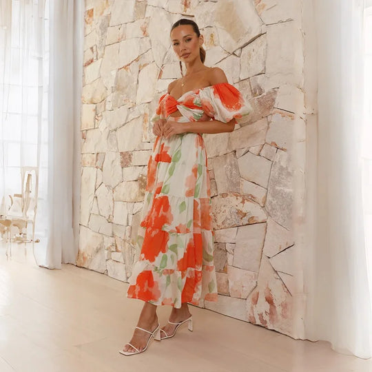 Heidi-Mode | Puffärmel Off Shoulder Maxi Kleider