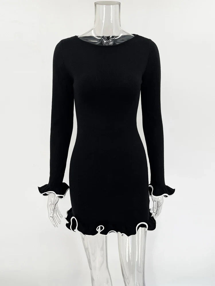 Heidi-Mode | Rüsch High Waist Strick Mini Kleid
