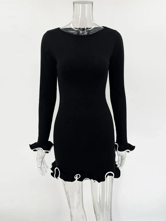 Heidi-Mode | Rüsch High Waist Strick Mini Kleid