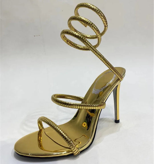 Heidi-Mode | Schlange Riemen Hohe Absatzsandalen Frauen Sommer Knöchelriemen Bankett Fest Schuhe Schmale Bänder Hohe Absätze Damen Gladiator Sandalen