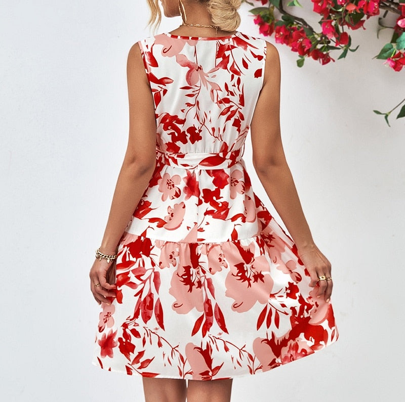 jurk met rode bloemenprint