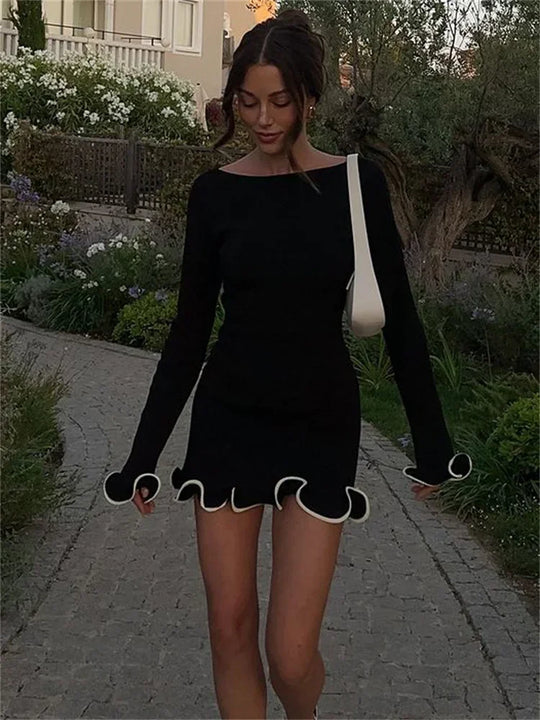 Heidi-Mode | Rüsch High Waist Strick Mini Kleid