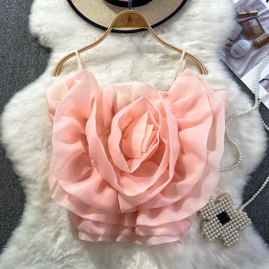 Heidi-Mode | Chic Vintage Rückenfreies Korsett Bustier Dreidimensional Blume Tanktop Koreanische Mode Sommer Strand Frauen Sling Crop Top