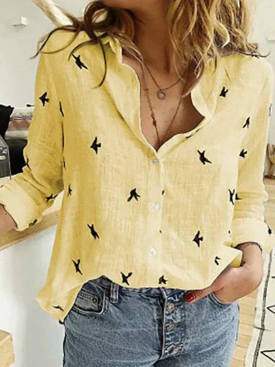 Heidi-Mode | Elegantes, Lässiges Langarmhemd für Damen aus Baumwolle und Leine