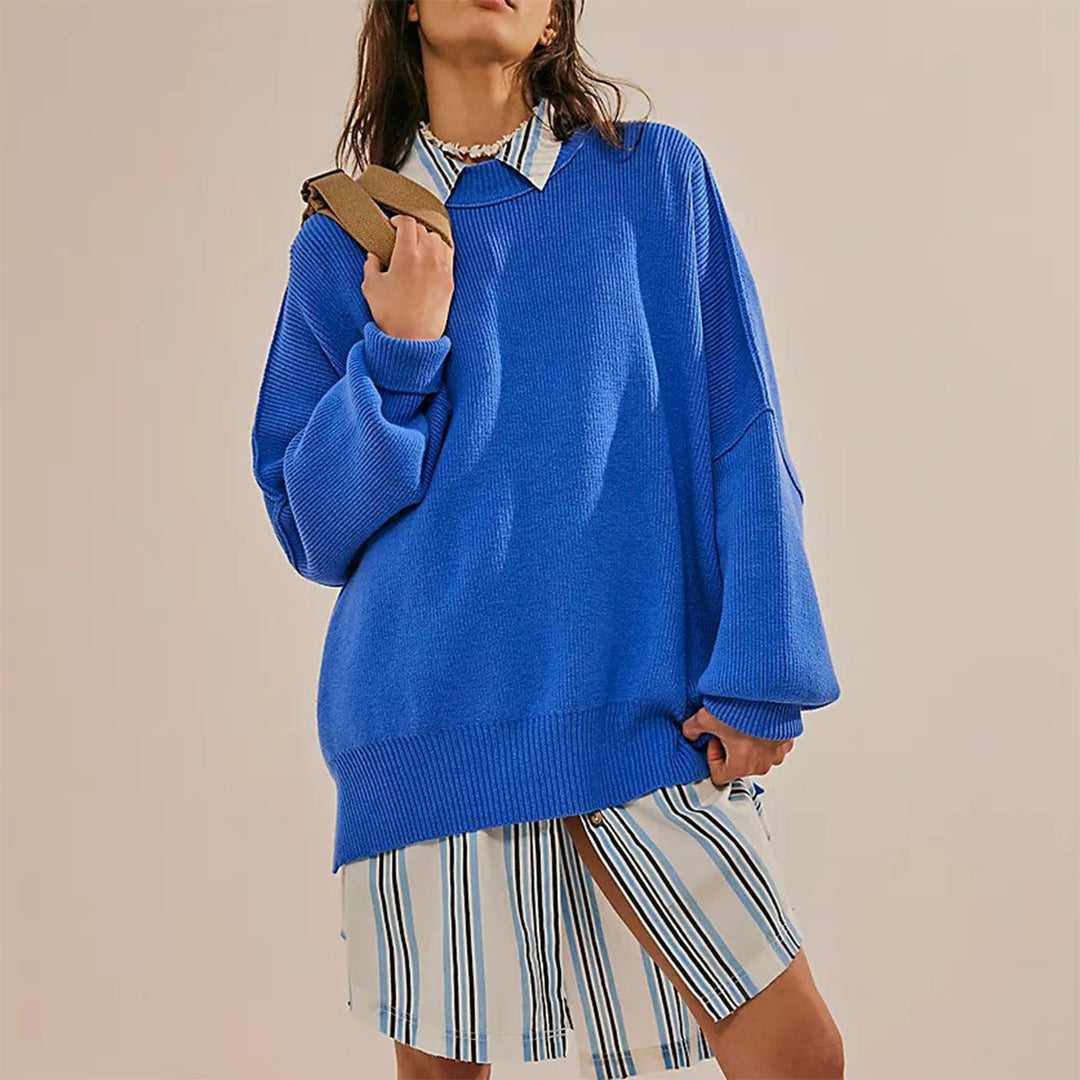 Heidi-Mode | Pull Femme Élegant Rouge Oversize À Col Rond Et Manches Longues
