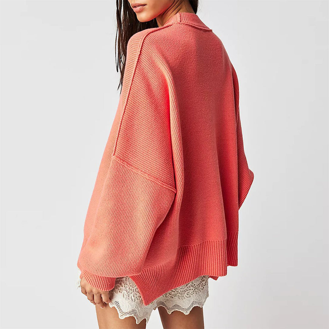 Heidi-Mode | Eleganter Damenpullover Rot Übergröße mit Rundhalsausschnitt und Langen Ärmeln