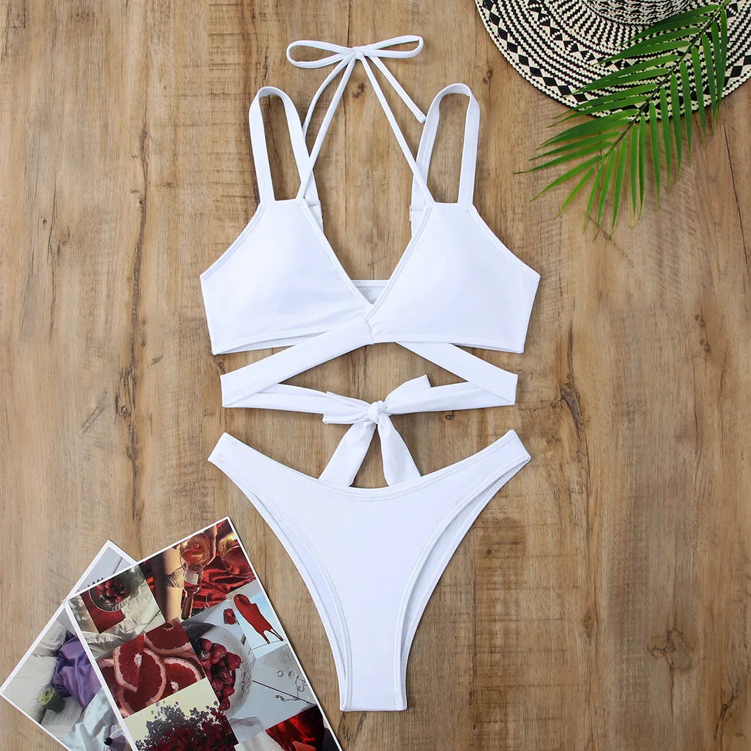 Heidi-Mode | Frauen Strap Ties Bikini Set Weiblich Solid Sexy Badebekleidung 2 Stücke Sexy Badebekleidung Strand Outfit Damen Badeanzug Push Up