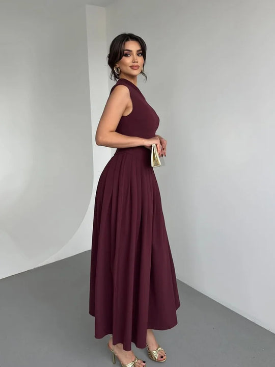 Heidi-Mode | Chic Off Shoulder Unregelmäßiger Hals Frauen Kleid Elegante Hohe Taille A-Linie Saum Plissierte Midi Kleider Neu Sommer Damen Pendelrobe