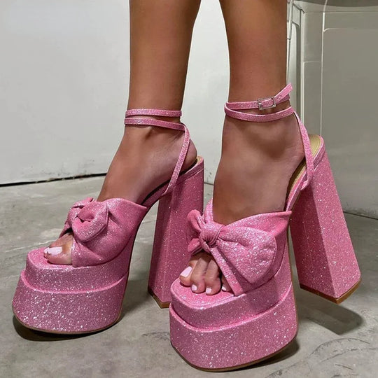 Heidi-Mode | Glitzer Plattform Bogen High Heels