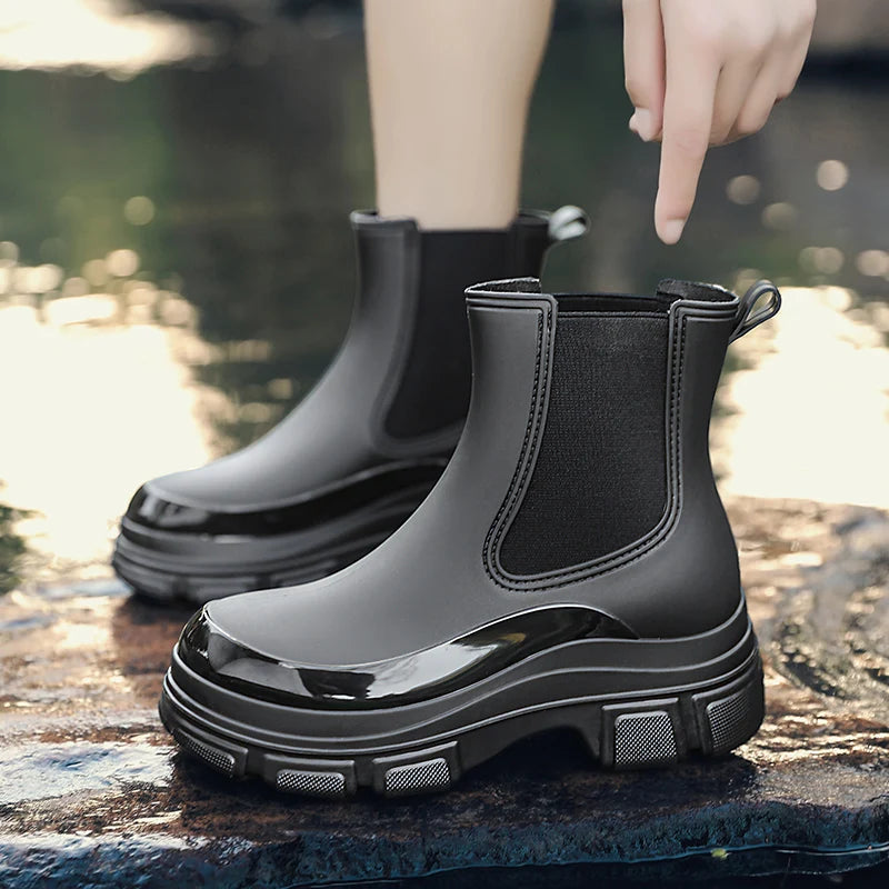 Heidi-Mode | Gummistiefel Wasserdicht Kurz Knöchel Slip on mit Grip Sohle