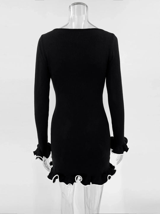 Heidi-Mode | Rüsch High Waist Strick Mini Kleid