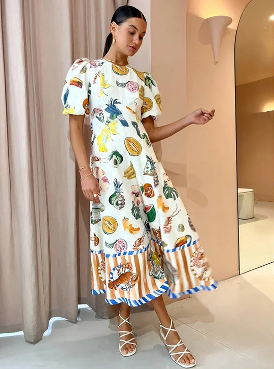 Heidi-Mode | Ferien Strand Stil Obst Maxi Kleider Neu Sommer Trendy und Einzigartig Graffiti Druck Bodycon Vielseitig Kleid für Damen