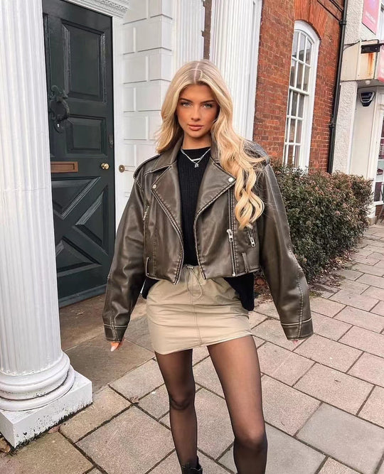 Heidi-Mode | Vegan Leder Trenchcoat mit Reißverschluss und Gürtel für Frauen Umweltfreundliche Materialien