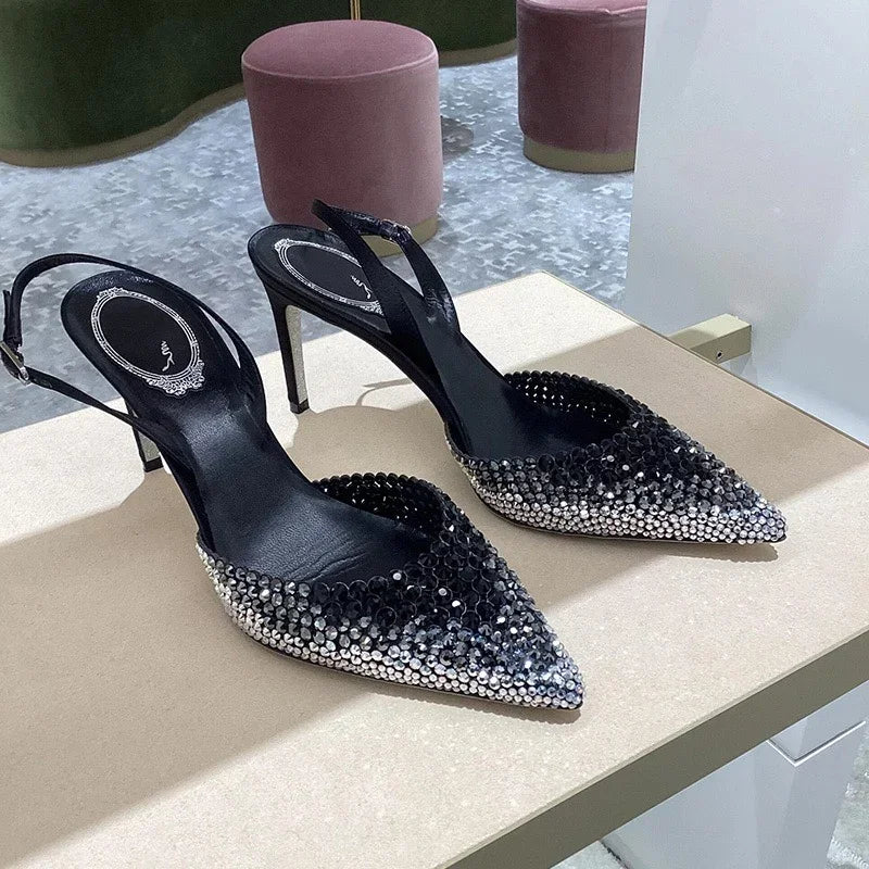 Heidi-Mode | Neue Baotou Sandalen Strass-Gradient High Heels Schuhe, Damenmode, Fantastische Temperament Sandalen Abendkleid, Bankett Schuhe