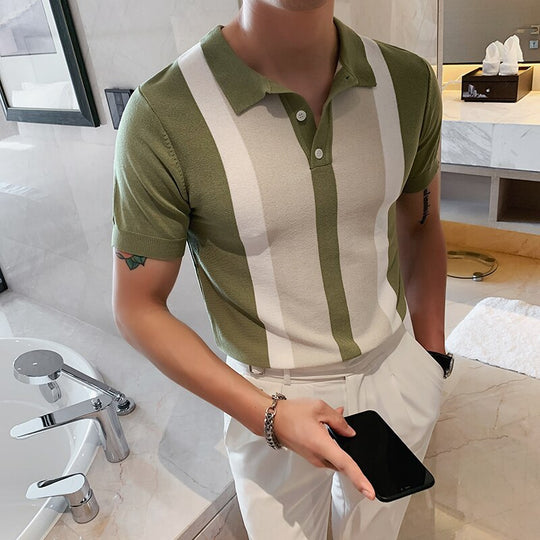 Heidi-Mode | Strick Kontraststreifen Kurzarm Polo Shirts