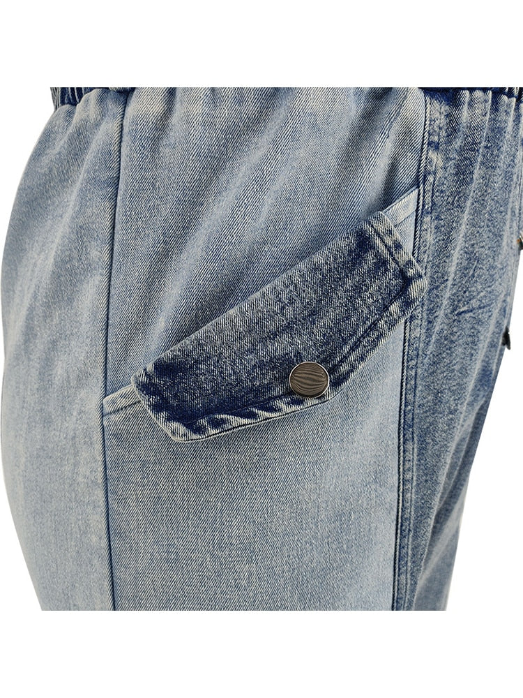 Heidi-Mode | Lockerer Denim Jumpsuit mit langen Ärmeln in Übergröße