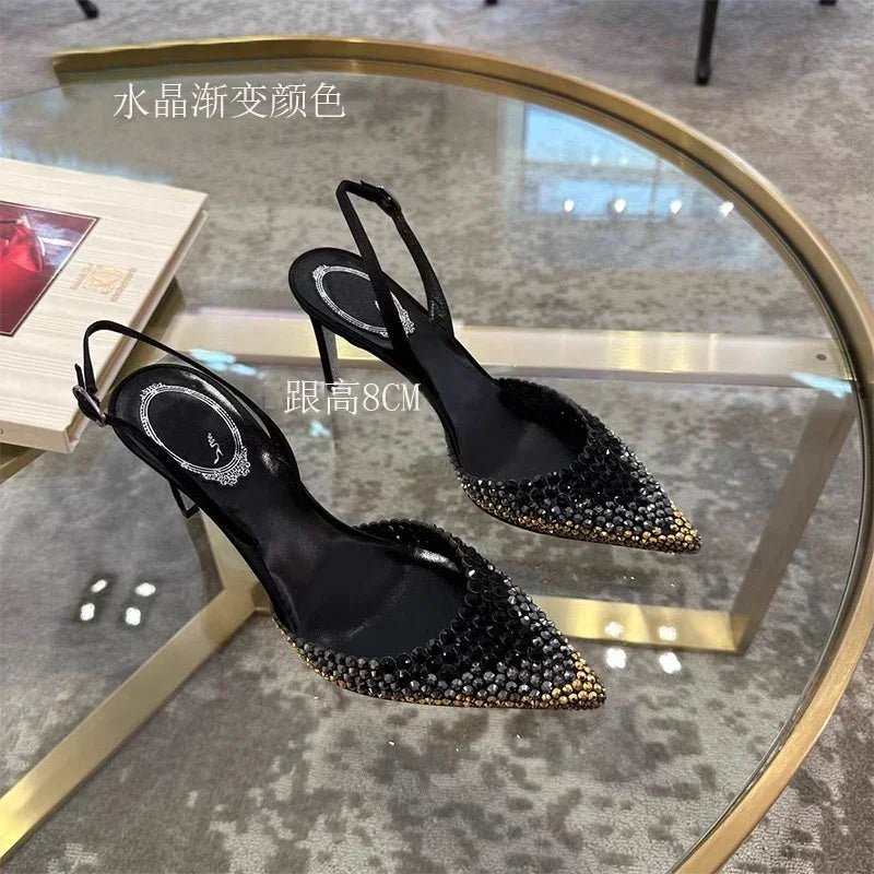 Heidi-Mode | Neue Baotou Sandalen Strass-Gradient High Heels Schuhe, Damenmode, Fantastische Temperament Sandalen Abendkleid, Bankett Schuhe