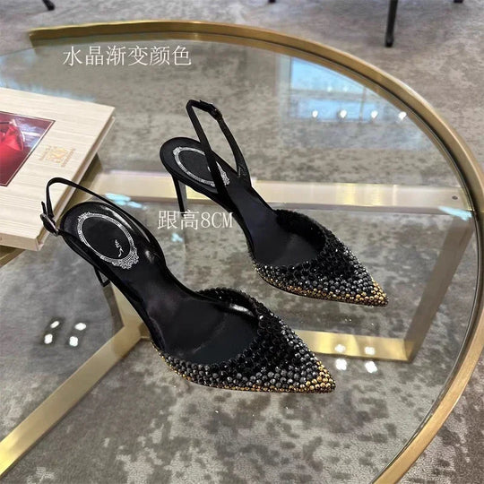 Heidi-Mode | Neue Baotou Sandalen Strass-Gradient High Heels Schuhe, Damenmode, Fantastische Temperament Sandalen Abendkleid, Bankett Schuhe
