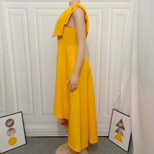 Heidi-Mode | Ein Schulter Bow Ärmelloses Kleid