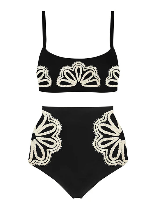 Heidi-Mode | Weiß Einfach Druck Mode Bikini Badeanzug Zu Teilen Tankini Frauen Urlaub Strandkleid Patchwork Frauen Schnur Badeanzug