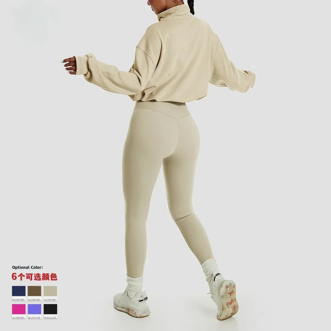 Heidi-Mode | Yoga Pullover Hoher Kragen Fitness Sport Sweatshirt Frauen Lauf Segel Reißverschluss Frauen Lockere Langarm Sweatshirt