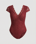 Heidi-Mode - Elegante Body Suit mit Spitzenärmeln und V-Ausschnitt