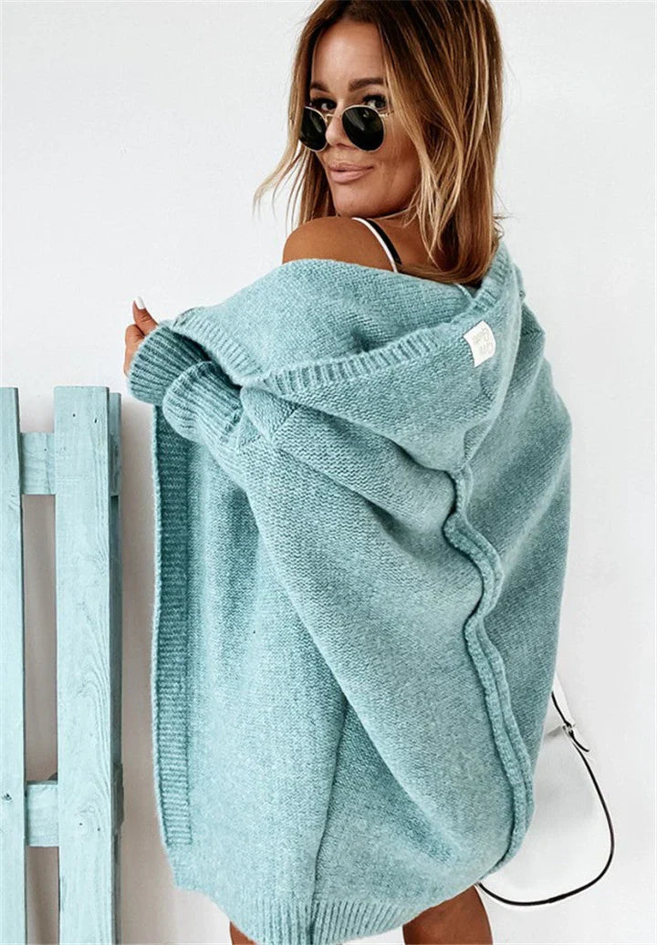 Heidi-Mode | Superweiche Gestrickte Strickjacke mit Taschen und Kapuze für Damen