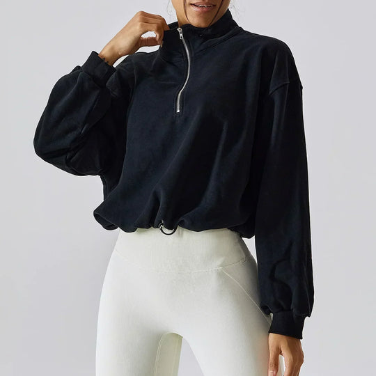 Heidi-Mode | Yoga Pullover Hoher Kragen Fitness Sport Sweatshirt Frauen Lauf Segel Reißverschluss Frauen Lockere Langarm Sweatshirt
