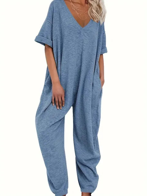 Lässiger V-Ausschnitt Jumpsuit mit Gürtel