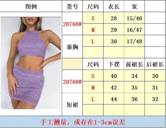 Heidi-Mode | Strandkleider Ausflug Bademode Frauen Strickrock Anzüge Uni Strand für Frauen Set mit Neckholder mit Sommer Mini Rock