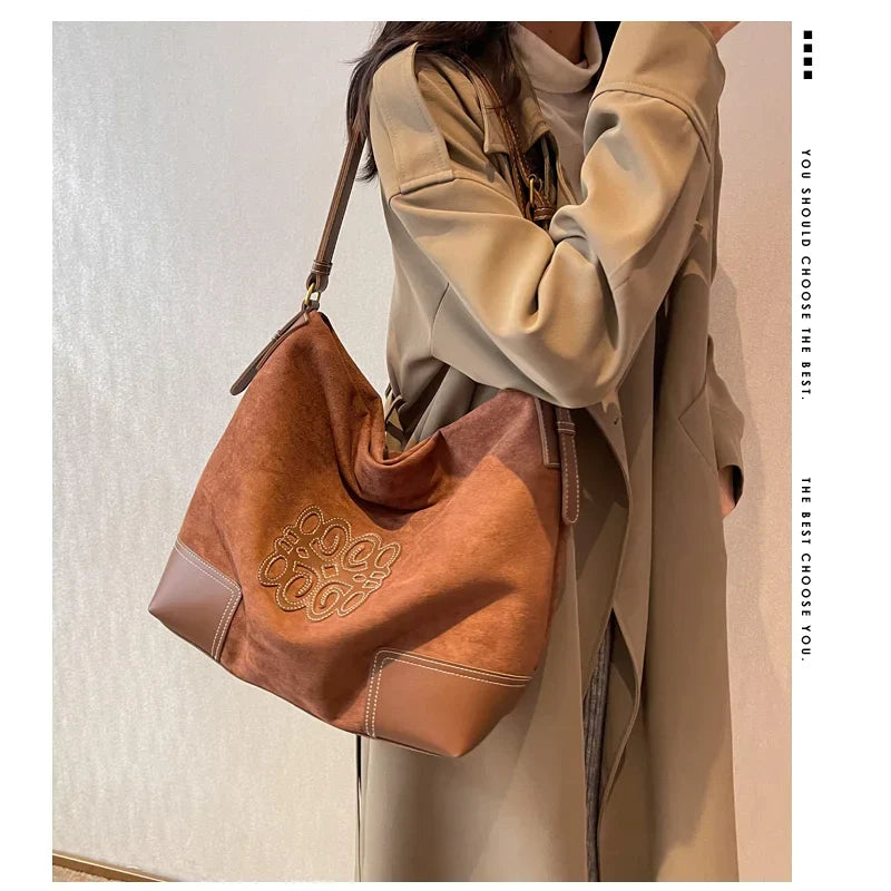 Heidi-Mode | Damen Luxus Marke Messenger Taschen Retro Braun Crossbody Tote Taschen Eimer Clutch Tasche Einkauf Große Kapazität Reisetasche
