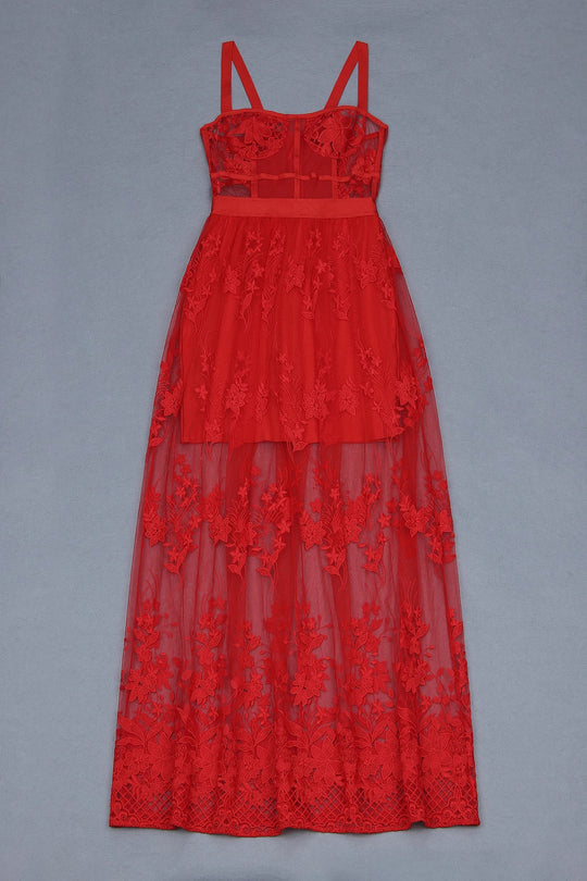 Heidi-Mode | Rote Slip Hollow Out Lange Rayon Bandage Kleid Abend Fest Kleid