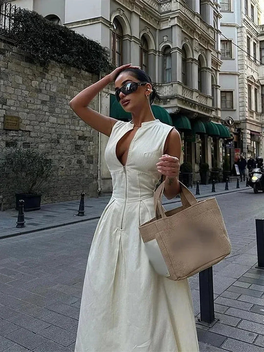 Heidi-Mode | Ärmellos Plissee Elegant Lange Festkleid für Frauen Sherre