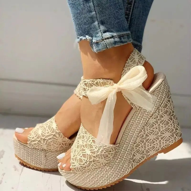 Heidi-Mode | Frauen Sandalen Schnürung Freizeit Frauen Wedges Absatz Frauen Sandalen Sommer Sandalen Fest Plattform Hohe Absätze Schuhe Frau