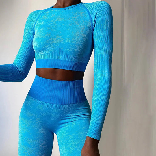Heidi-Mode | Rid Seamless Yoga Set Frauen 2Pcs To Delet Langarm Crop Top T-Shirt Leggings Outfit Kleidung Fitness Kleidung Fitness Anzug Sport Set