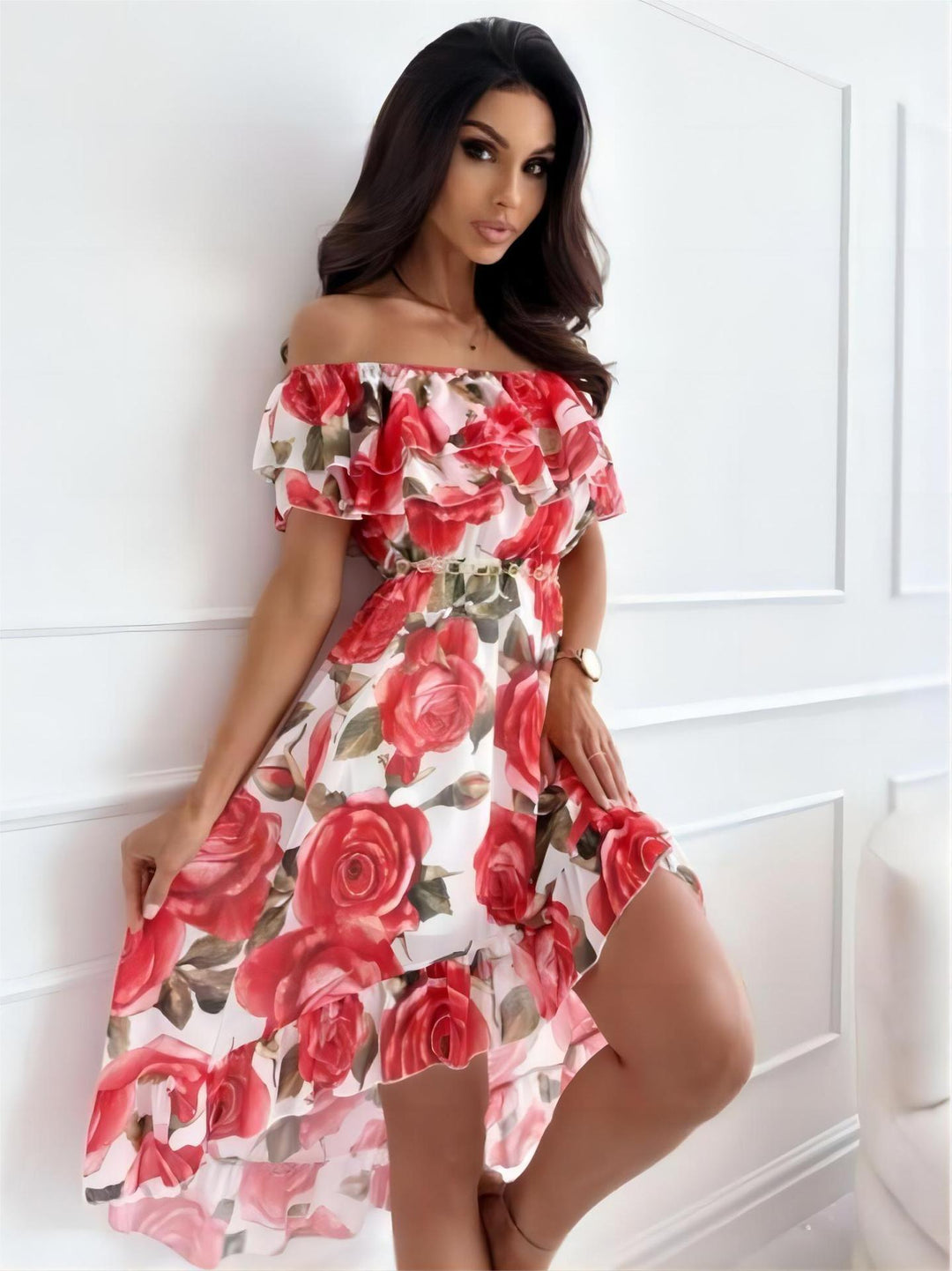 shoulder jurk met rode rozen