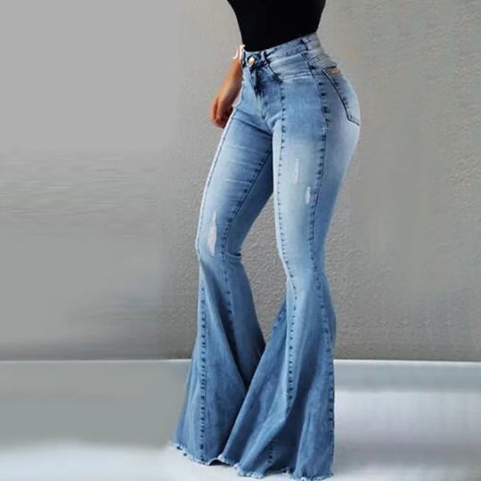 Heidi-Mode | Frauen Jeans Slim Fit Denim Hose Schlaghose Hohe Taille Bootleg Jeans Stretch Frauen Flare Hose Mode Weite Beine Zerrissene Jeans